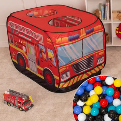 Selonis Brandweer Speeltent Pop Up 100 Ballen - Kindertent Ballenbak - Speelgoed Binnen Buiten - Rood: Zwart Wit Blauw Rood Geel Turkoois