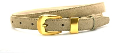 taupe suede riem - gouden gesp - 2 cm breed - maat 115 totale lengte 130 cm
