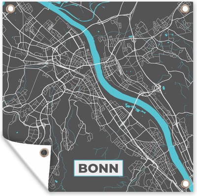 Tuin poster Stadskaart – Plattegrond – Duitsland – Blauw – Bonn – Kaart - 200x200 cm - Tuindoek