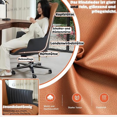 Ergonomische bureaustoel met lendensteun, 135° relaxfunctie, netrug en dik zitkussen tot 150 kg belastbaar – draaibare kantoorstoel met wielen en modern Art Deco design