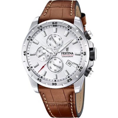Festina F20692/1 Heren Horloge - Chronograaf - Mineraalglas - Roestvrijstaal/Leer - Zilverkleurig - Quartz - Gesp - 10 ATM (zwemmen)