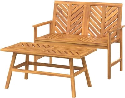 Loungeset 2-delig - Tuinmeubelset Hout - Buiten Ontspannen - Visgraat Patroon - Drie Zits - Bruin