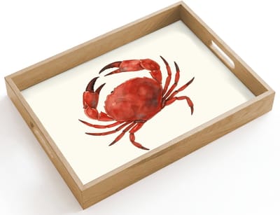Dienblad hout 40x30 cm - Schootdienblad - Krab - Felrood - Poten - Borrelplank rechthoek - Plateau dienbladen