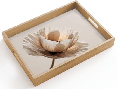 Dienblad hout 40x30 cm - Schootdienblad - Bloem - Beige - Crème - Borrelplank rechthoek - Plateau dienbladen