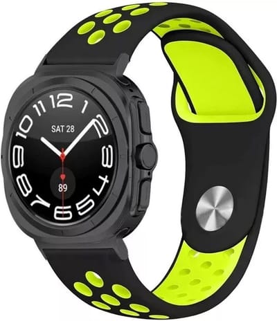 Strap-it Siliconen sport bandje met druksluiting - geschikt voor Samsung Galaxy Watch Ultra 2 (2026) / Ultra (2024/2025) - zwart/geel