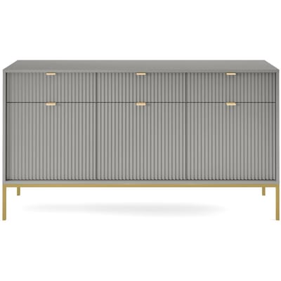 Selsey Vellore - driedeurs commode 154 cm - grijs met gecanneleerde fronten en goudkleurige omlijsting