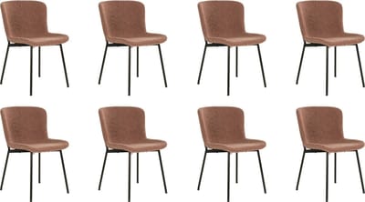 QUVIO Eetkamerstoel Lucy – Eetkamerstoelen - Bouclé - Staal - Bruin - Roestbruin - Set van 8
