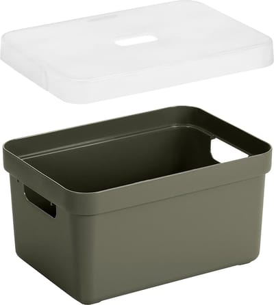 Sunware Opbergbox - mand - donkergroen - 5 liter - kunststof - transparante deksel - 25 x 18 x 12 cm