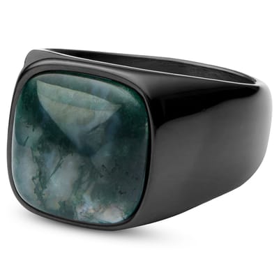 Len Gunmetal Gravel Ring met Mosagaat