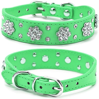 Dailygoods- Halsband Bling - Verstelbaar - Faux Leer - Kristallen Strass - Maat S/M/L - Breedte 2,5 cm - Totale lengte 31/38/43 cm - Hondenhalsband