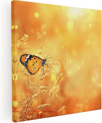 Artaza Canvas Schilderij Zonsondergang - 30x30 cm - Klein - Wanddecoratie Vlinder - Muurdecoratie Bloemen - Kamer Accessoires