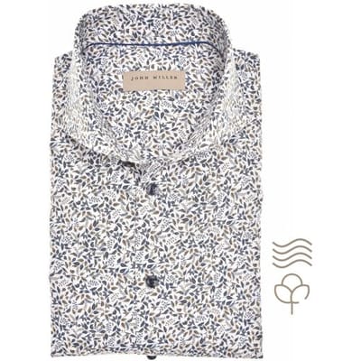 John Miller Overhemd Allover Leaves Pattern Cotton Easy Care Navy-Bruin / male