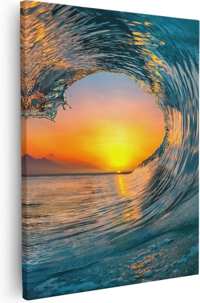 Artaza Canvas Schilderij Golf - 40x50 cm - Wanddecoratie Zeezicht - Muurdecoratie Zonsondergang - Kamer Accessoires Strand