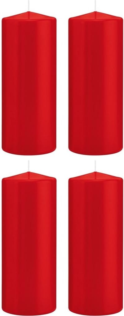 Trend Candles Cilinderkaars/stompkaars - 4x - rood - 8 x 20 cm - 119 branduren - horeca kaarsen
