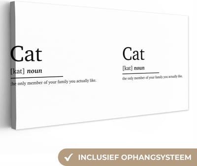 Canvas Schilderij Kat definitie - Woordenboek - Spreuken - Quotes - Cat - 40x20 cm - Wanddecoratie