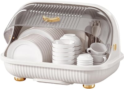 Afdruiprek met Deksel - Vaatdroger Container - Keuken Organiseren - Ruimtebesparend Ontwerp - 37x27x25 cm - Wit