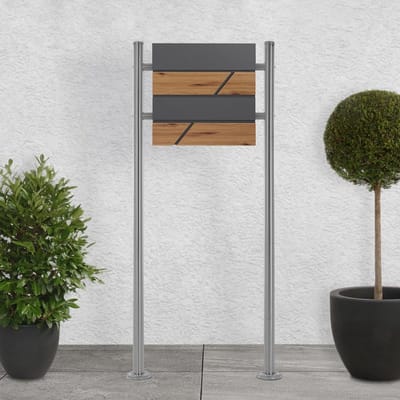Zuilbrievenbus met Krantenvak - Design Brievenbus - Post Ontvangen - Afsluitbaar RVS - 120 cm Hoog - Antraciet Eikenlook