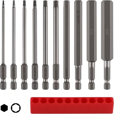 10 stuks 100mm lange magnetische schroevendraaiers met S2 hex shank en opbergtas, geschikt voor H1,5-H12 sleutel maten