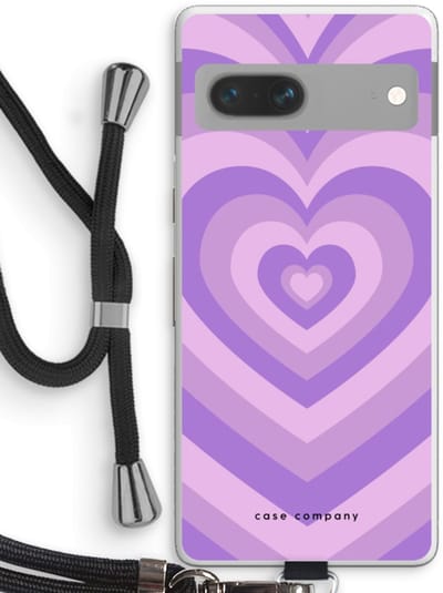 Case Company® - Hoesje met koord geschikt voor Google Pixel 7 hoesje met Koord - Hart Paars - Telefoonhoesje met Zwart Koord - Bescherming aan alle Kanten en Over de Schermrand