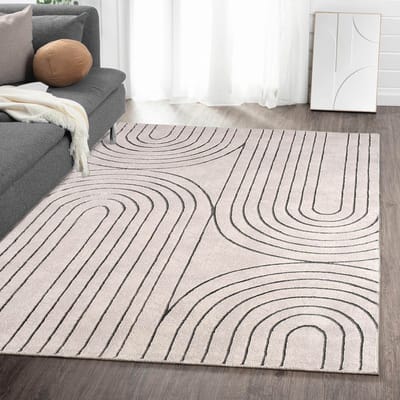 Flycarpets Evora Japandi Vloerkleed Grijs – Laagpolig Tapijt Woonkamer – 120x160 cm
