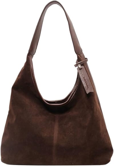 KZQ Dameshandtas van zwart/bruin suède PU-leer, casual en geschikt voor woon-werkverkeer, grote casual schoudertas, perfect voor werk en reizen.