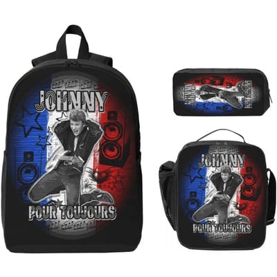3-delige Johnny Hallyday Forever Rugzakset voor Kinderen Rockmuziek Etui Sets Schooltassen Sets met Lunchbox Voor Studenten Daypack