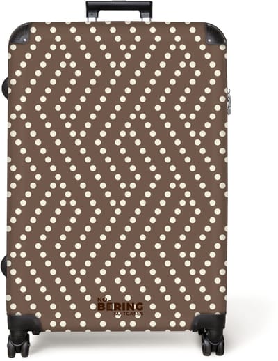 NoBoringSuitcases.com® - Koffer groot - Reiskoffer lichtgewicht - Crème stippen in zigzaglijnen op bruine achtergrond - Rolkoffer met 4 wielen - Grote trolley XL - 98 liter bagage