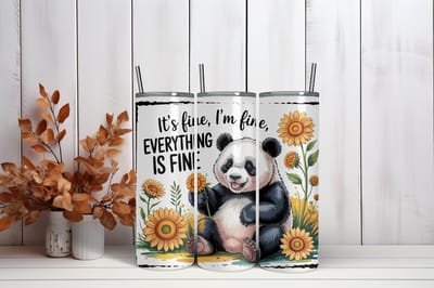 Thermosbeker It's fine Panda - 600 ml RVS Tumbler met Rietje - Cadeau - Schoolbeker - Antilek dop - Vaatwasserbestendig - Werkbeker - To go beker - Zomaar