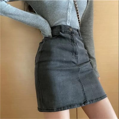 Mini-jupe en jean pour femmes taille haute coupe A moulante sexy pour le travail S gray