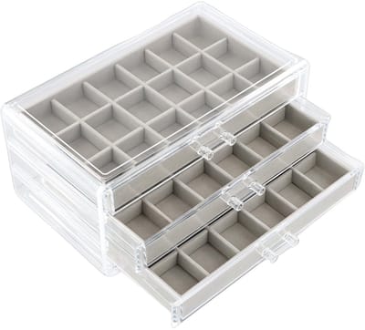 Dailygoods - Transparante sieradendoos van acryl met 3 laden, opbergdoos voor oorbellen en sieradenorganizer voor vrouwen