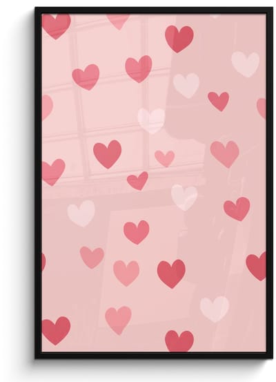 Poster in lijst - Fotolijst 80x120 cm - Posters - Hartjes - Patroon - Roze - Eenvoudig - Posterlijst zwart - Decoratie - Wanddecoratie woonkamer - Muurdecoratie slaapkamer