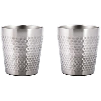 Maxcook 304 roestvrij staal drinkkopjes, gehamerd metaal, 300 ml, set van 2, stapelbaar, dubbelwandig, kleine kopjes voor thuis, restaurant, feest,