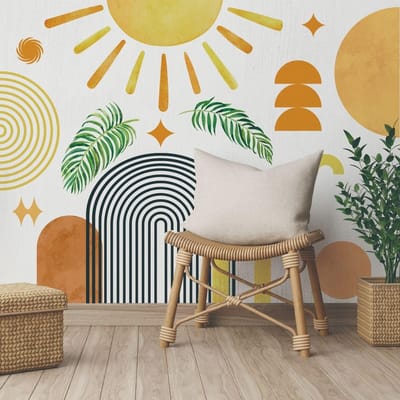 Dailygoods- Muursticker Boho Zon - Muurstickers Kinderen - Wanddecoratie Slaapkamer - Wanddecoratie Woonkamer - Vriendelijk Vinyl - Eenvoudig aan te brengen