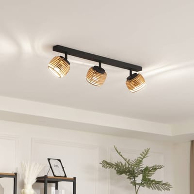 Lindby - plafondlamp - 3lichts - Ijzer, hout - H: 17.3 cm - GU10 - zwart, licht hout