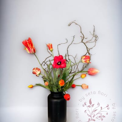 Seta Fiori - Kunst tulpen boeket - rood oranje tinten
