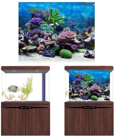 Dailygoods- Aquarium Poster Onderwater Zeekoraal - Achterwand - PVC - Zelfklevend - Decoratief - 76x30cm - Achtergrondposter