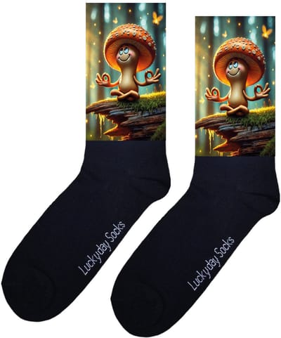 LuckyDay Socks - Meditatie sokken - Paddenstoel sokken - -Verjaardag cadeau vrouw en man - Vrolijke sokken - Valentijns cadeau - Kerst sokken - Grappige sokken - Leuke dames en heren sokken - Moederdag - Vaderdag - Socks maken Happy - Maat 37-44