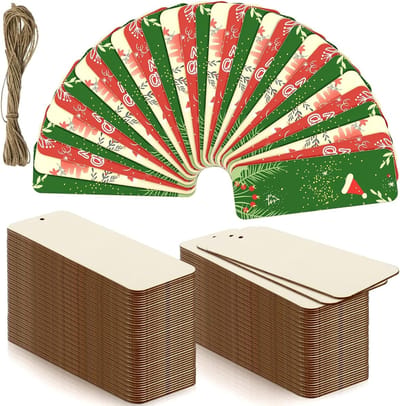 Houten Cadeaulabels - Blanco Etiketten - Decoreren en Markeren - Met Touwtjes - 15 x 5 cm - Natuurlijk Hout