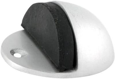 Ovaale Deurstop - Afgeschermde Stopper - Vloer Beschermen - Vaste Schroefdraadbout - 50mm Lengte - Satijn Aluminium