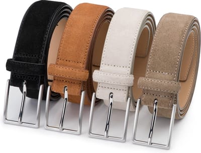 DTCH.FIT Herenriem Suède Bobby - Riem Zwart, Cognac, Beige & Taupe - Pantalon & Jeans Broekriem - Riemmaat 85cm - Totale lengte 100cm - 4 Stuks