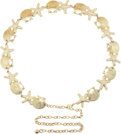 Verstelbare Gouden Schakelriem met Sterren en Nep Parels voor Dames, Perfect voor Jurken, Feestjes en Casual Outfits, Modeaccessoire tot 120 cm