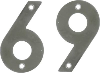 AMIG Huisnummer 69 - massief Inox RVS - 10cm - incl. bijpassende schroeven - zilver