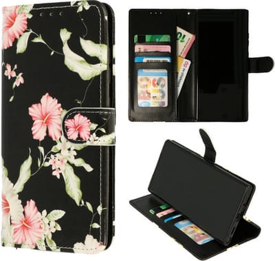 Cityhoesje-backcover geschikt voor Samsung Note 20 Pasjeshouder Bloemen Zwart