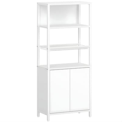 Badkamerkast – Voor Badkamer & Keuken – Opbergkast met 2 Deuren, Open Vak en Verstelbare Plank – Wit