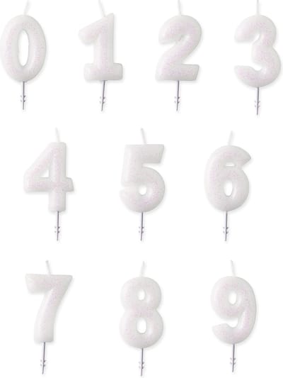 RIETHMULLER - Witte cijferkaars met glitter 6,5 cm
