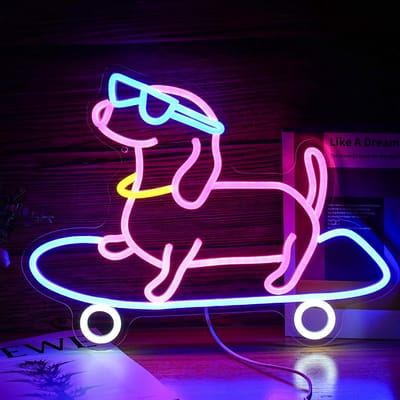 Namajunas - Neon lamp - Led wandlamp - Wanddecoratie - Dimbaar - Neon Verlichting - Neon Sign - Teckel skateboard hond - Voor Slaapkamer Bar Spelletjeskamer Schattig Cadeau voor Dierenliefhebbers - sfeerlamp