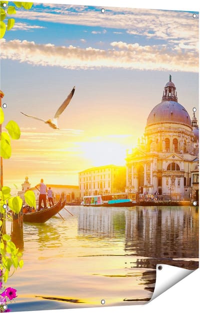 Gards Tuinposter Kanaal in Veneti� met Bloemen - 90x120 cm - Tuindoek - Tuindecoratie - Wanddecoratie buiten - Tuinschilderij