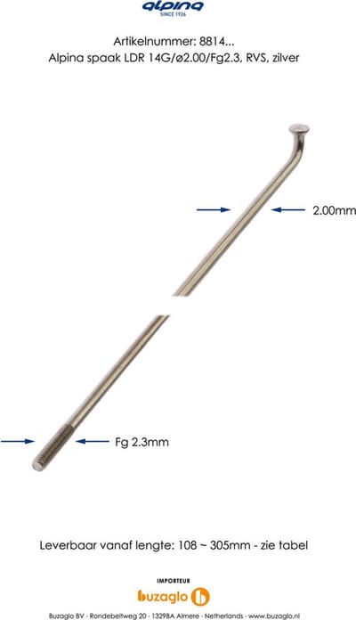Alpina Spaken 296-14 ø2.00mm FG 2.3 RVS zilver (144 stuks)