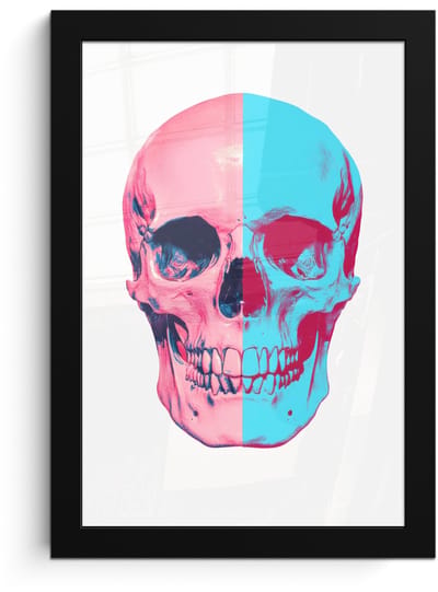 Poster in lijst - Fotolijst 20x30 cm - Posters - Schedel - Grafisch - Roze - Verdeeld - Posterlijst zwart - Decoratie - Wanddecoratie woonkamer - Muurdecoratie slaapkamer