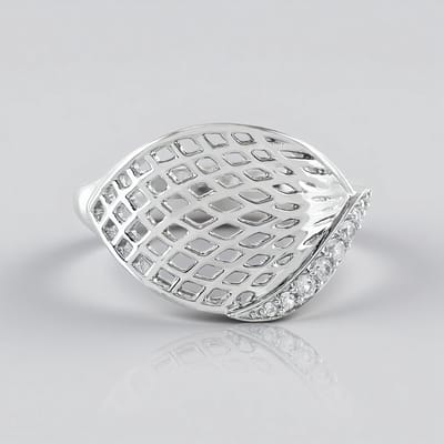 Cavill - Zilveren Ring met Cambodjaanse Zirkonen 0,275 ct - 925 Sterling Zilver - Platina Coating - Modern Roostervormig Design - Elegante Damesring